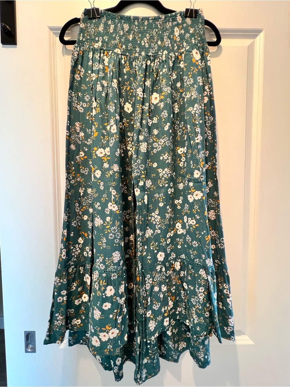 Patrons of Peace Teal Floral Tiered Maxi skirt M